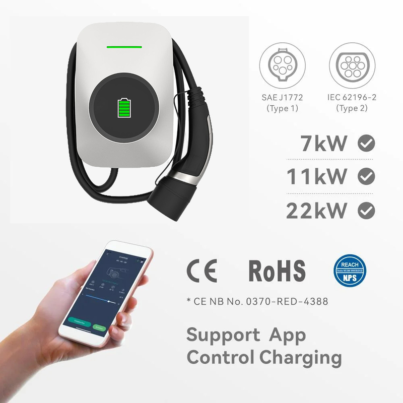 7.2kw Wall Mounted EV Charging Station On Stand With Type 2 Outlet